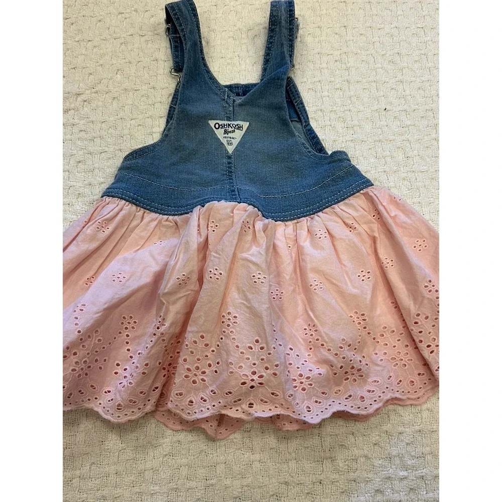 OshKosh B'gosh Toddler Girls Denim Eyelet‎ Skirtall Dress Size 2T Blue Pink